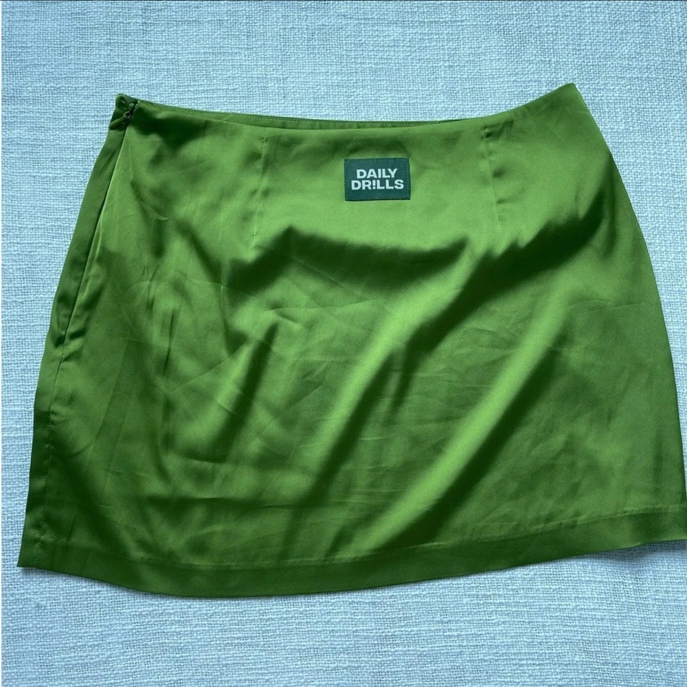 Daily Drills Green Silky Mini Skirt